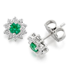 0 25 Carat HSI2 18K White Gold Diamond with Emerald Fashion Earrings